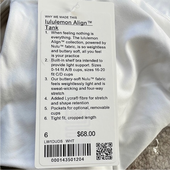 NWT Lululemon Align Tank White Size 6 - Picture 5 of 10